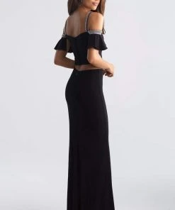 Madison James - 18-745 Crystal-Adorned Off-Shoulder Sheath Gown