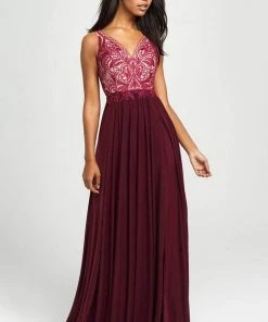Formal Gowns Madison James - 19-108 Asymmetrical Embroidered High Slit Gown