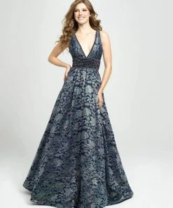 Madison James - 19-114 Iridescent Laser Cut Lace A-line Dress