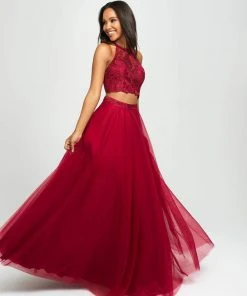 Madison James - 19-122 Embroidered Illusion Halter Tulle Gown Formal Gowns