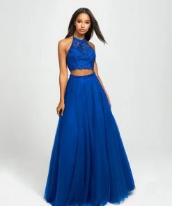 Madison James - 19-122 Embroidered Illusion Halter Tulle Gown Formal Gowns