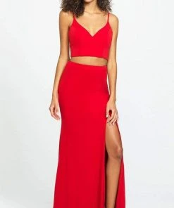 Madison James - 19-123 Crop Top Sheath Skirt With Slit Jersey Dress Formal Gowns 12 Madison James - 19-123 Crop Top Sheath Skirt With Slit Jersey Dress Formal Gowns