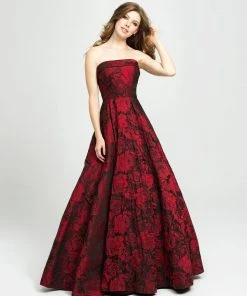 Madison James - 19-124 Strapless Floral Brocade Evening Gown Formal Gowns