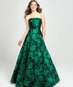 Madison James - 19-124 Strapless Floral Brocade Evening Gown Formal Gowns