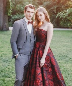 Madison James - 19-124 Strapless Floral Brocade Evening Gown Formal Gowns