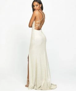 Madison James - 19-131 Sparkle Net Deep V-neck Trumpet Dress Formal Gowns