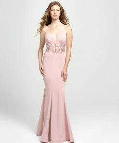 Madison James - 19-135 Jeweled Lace Plunging Mermaid Gown