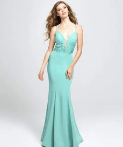 Madison James - 19-135 Jeweled Lace Plunging Mermaid Gown 9 Madison James - 19-135 Jeweled Lace Plunging Mermaid Gown