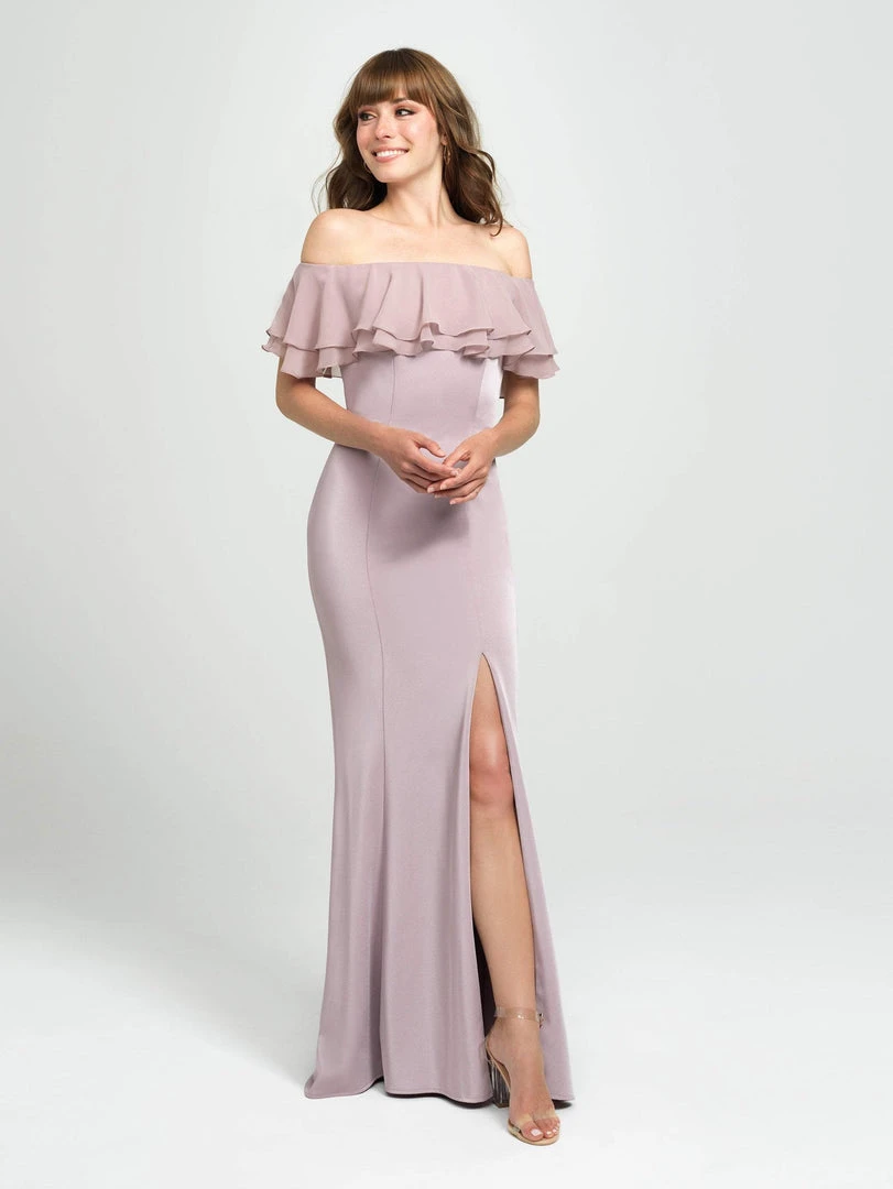 Madison James - 19-137 Ruffled Off-Shoulder Gown With Slit Formal Gowns 5 Madison James - 19-137 Ruffled Off-Shoulder Gown With Slit Formal Gowns