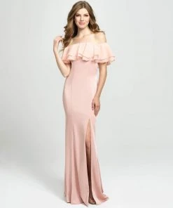Madison James - 19-137 Ruffled Off-Shoulder Gown With Slit Formal Gowns 14 Madison James - 19-137 Ruffled Off-Shoulder Gown With Slit Formal Gowns