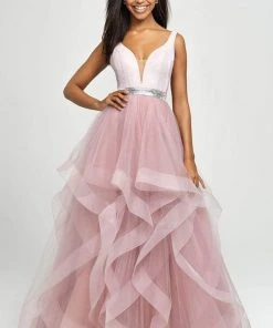 Formal Gowns Madison James - 19-138 Plunging V-Neck Ruffled Ballgown