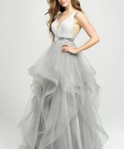 Formal Gowns Madison James - 19-138 Plunging V-Neck Ruffled Ballgown