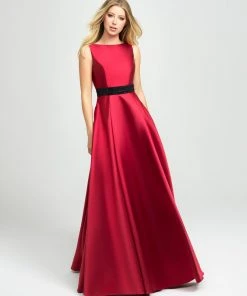 Madison James - 19-145 Embellished Bateau Mikado Pleated A-line Dress