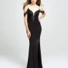 Formal Gowns Madison James - 19-146 Strappy Plunging Off-Shoulder Fringed Gown