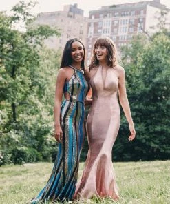 Formal Gowns Madison James - 19-148 Multicolored Sequined Halter Trumpet Dress