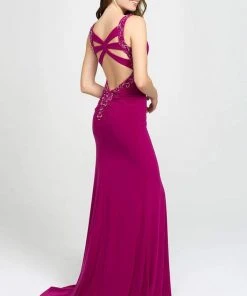 Madison James - 19-150 Beaded Plunging V-Neck High Slit Gown Formal Gowns