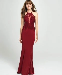 Madison James - 19-153 Strappy Embroidered Halter Dress Formal Gowns 9 Madison James - 19-153 Strappy Embroidered Halter Dress Formal Gowns