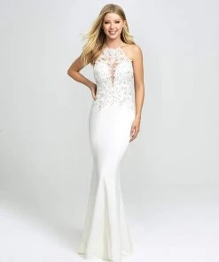 Madison James - 19-153 Strappy Embroidered Halter Dress Formal Gowns 10 Madison James - 19-153 Strappy Embroidered Halter Dress Formal Gowns