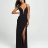 Madison James - 19-154 Glitter Jersey Deep V-neck Sheath Dress Formal Gowns