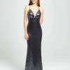 Madison James - 19-158 Plunging V-Neck Sheath Evening Gown