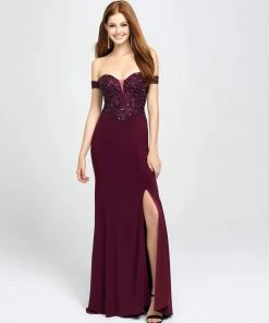 Madison James - 19-162 Beaded Off-Shoulder Gown With Slit 11 Madison James - 19-162 Beaded Off-Shoulder Gown With Slit