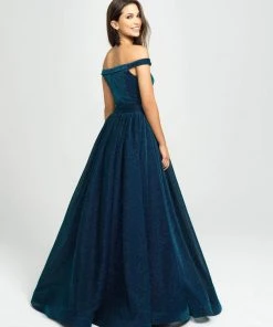 Madison James - 19-163 Shimmer Knit Off-Shoulder Dress With Overskirt 9 Madison James - 19-163 Shimmer Knit Off-Shoulder Dress With Overskirt