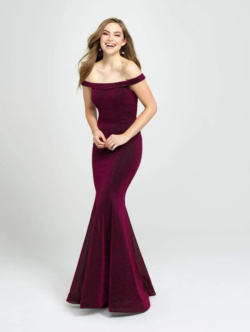 Madison James - 19-164 Shimmer Knit Off-Shoulder Trumpet Dress Formal Gowns 3 Madison James - 19-164 Shimmer Knit Off-Shoulder Trumpet Dress Formal Gowns