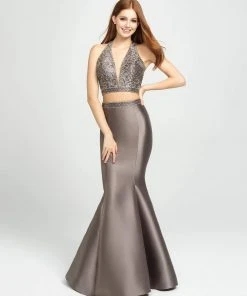 Madison James - 19-166 Two Piece Plunging Halter Mermaid Gown