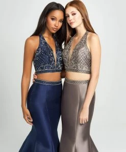 Madison James - 19-166 Two Piece Plunging Halter Mermaid Gown