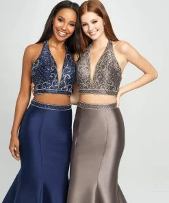 Madison James - 19-166 Two Piece Plunging Halter Mermaid Gown