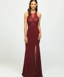 Madison James - 19-168 Beaded Embroidered Halter Evening Dress Formal Gowns