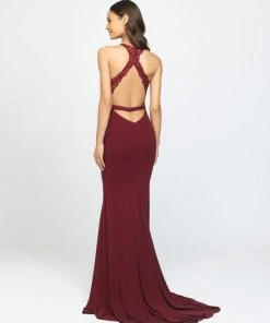 Madison James - 19-168 Beaded Embroidered Halter Evening Dress Formal Gowns