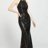 Madison James - 19-173 Sequined Halter Trumpet Dress Formal Gowns