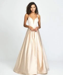 Formal Gowns Madison James - 19-176 Deep V-neck Glitter Mikado A-line Dress