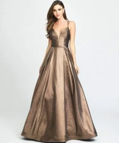 Formal Gowns Madison James - 19-176 Deep V-neck Glitter Mikado A-line Dress
