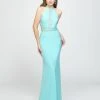 Madison James - 19-184 Lace Halter Stretch Satin Trumpet Dress Formal Gowns