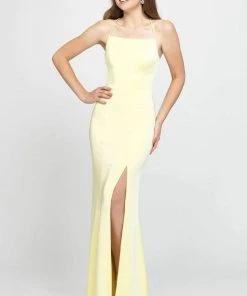 Formal Gowns Madison James - 19-185 Crisscross Strapped Backless High Slit Gown