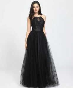 Madison James - 19-188 Embellished Lace Illusion Tulle Gown