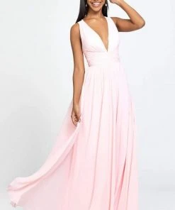 Madison James - 19-193 Plunging Neck Empire Waist Chiffon A-Line Gown