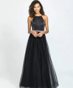 Madison James - 19-196 Halter Tulle And Satin A-line Dress Formal Gowns