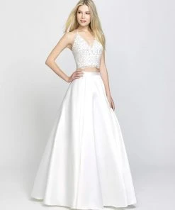 Madison James - 19-198 Two Piece Lace Mikado A-line Dress Formal Gowns