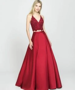 Madison James - 19-198 Two Piece Lace Mikado A-line Dress Formal Gowns