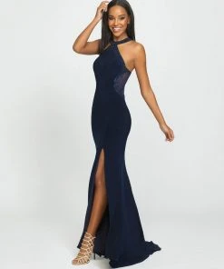 Madison James - 19-203 Embellished Halter Jersey Dress Formal Gowns