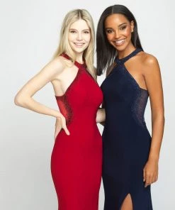 Madison James - 19-203 Embellished Halter Jersey Dress Formal Gowns