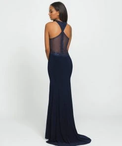 Madison James - 19-203 Embellished Halter Jersey Dress Formal Gowns