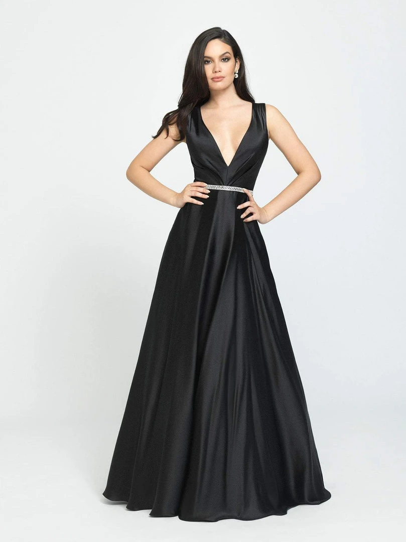 Formal Gowns Madison James - 19-204 Embellished Deep V-neck Stretch Satin Dress 3 Formal Gowns Madison James - 19-204 Embellished Deep V-neck Stretch Satin Dress