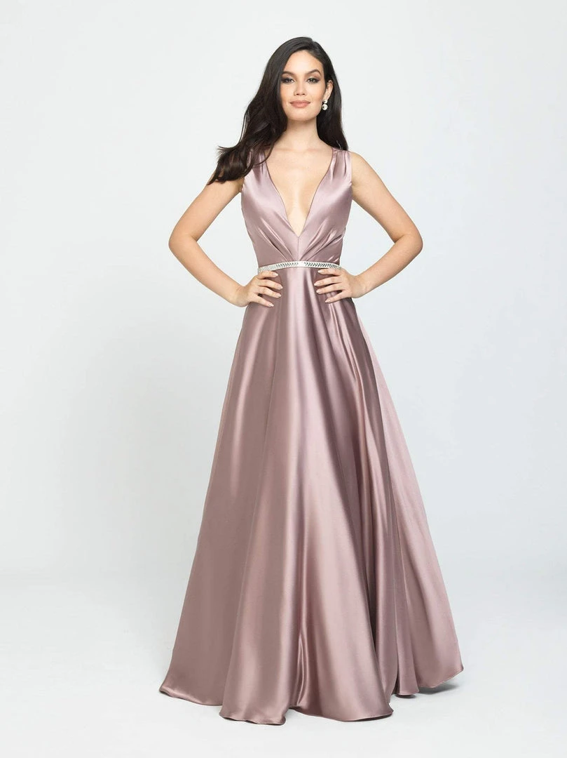 Formal Gowns Madison James - 19-204 Embellished Deep V-neck Stretch Satin Dress 5 Formal Gowns Madison James - 19-204 Embellished Deep V-neck Stretch Satin Dress