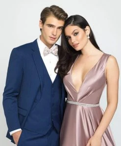 Formal Gowns Madison James - 19-204 Embellished Deep V-neck Stretch Satin Dress 10 Formal Gowns Madison James - 19-204 Embellished Deep V-neck Stretch Satin Dress