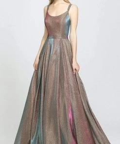 Madison James - 19-209 Scoop Neck Glitter Knit A-line Dress Formal Gowns