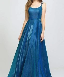 Madison James - 19-209 Scoop Neck Glitter Knit A-line Dress Formal Gowns